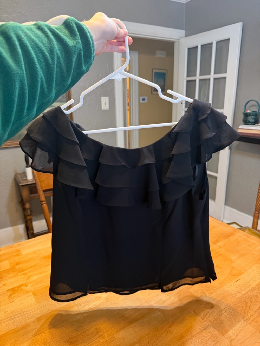 Julian Taylor Black Ruffled Off-Shoulder Camisole